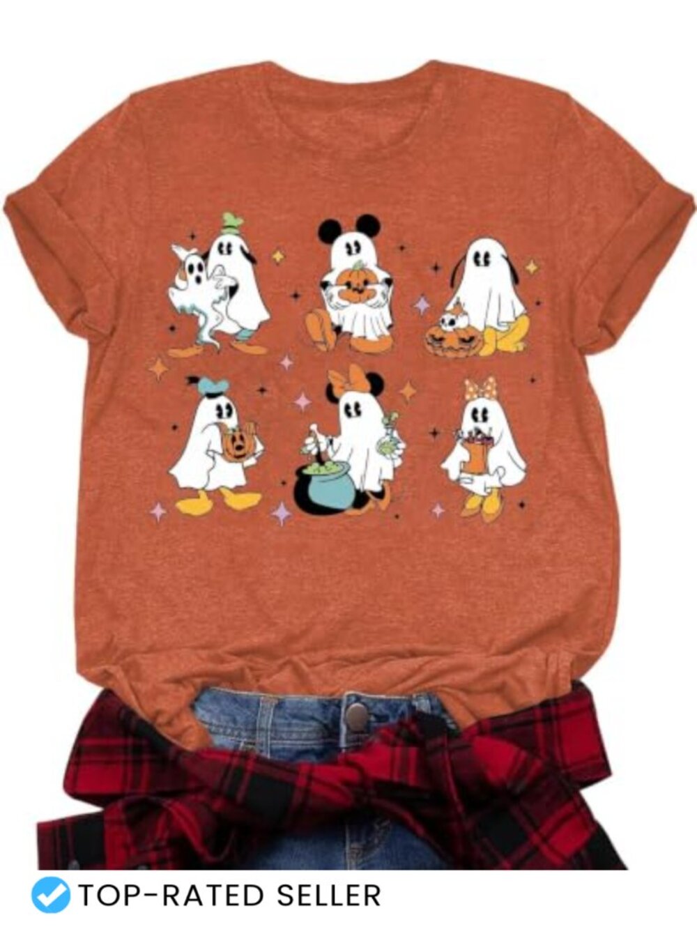 Halloween Shirts Women Cute Ghost T-Shirt Spooky Season Cotton Blend